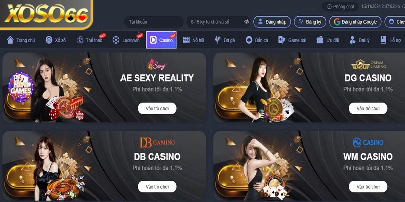 Casino Xoso66 là nơi quy tụ những tựa game cá cược hấp dẫn nhất